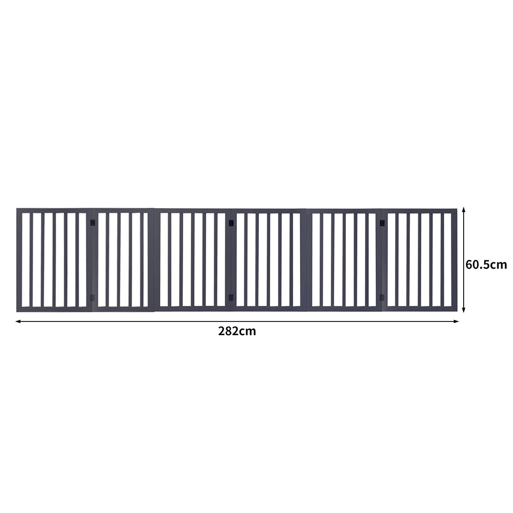 PaWz Wooden Pet Gate Dog Fence Safety Stair Barrier Security Door 6 Panels Grey - image3