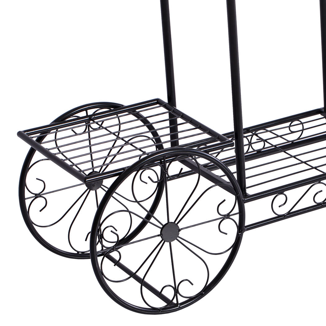 2x Plant Stand Outdoor Indoor Pot Garden Decor Flower Rack Wrought Iron 4Wheeler - image5