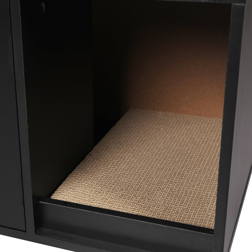PaWz Enclosed Hooded Cat Litter Box Furniture Scratch Board Side Table Black - image5