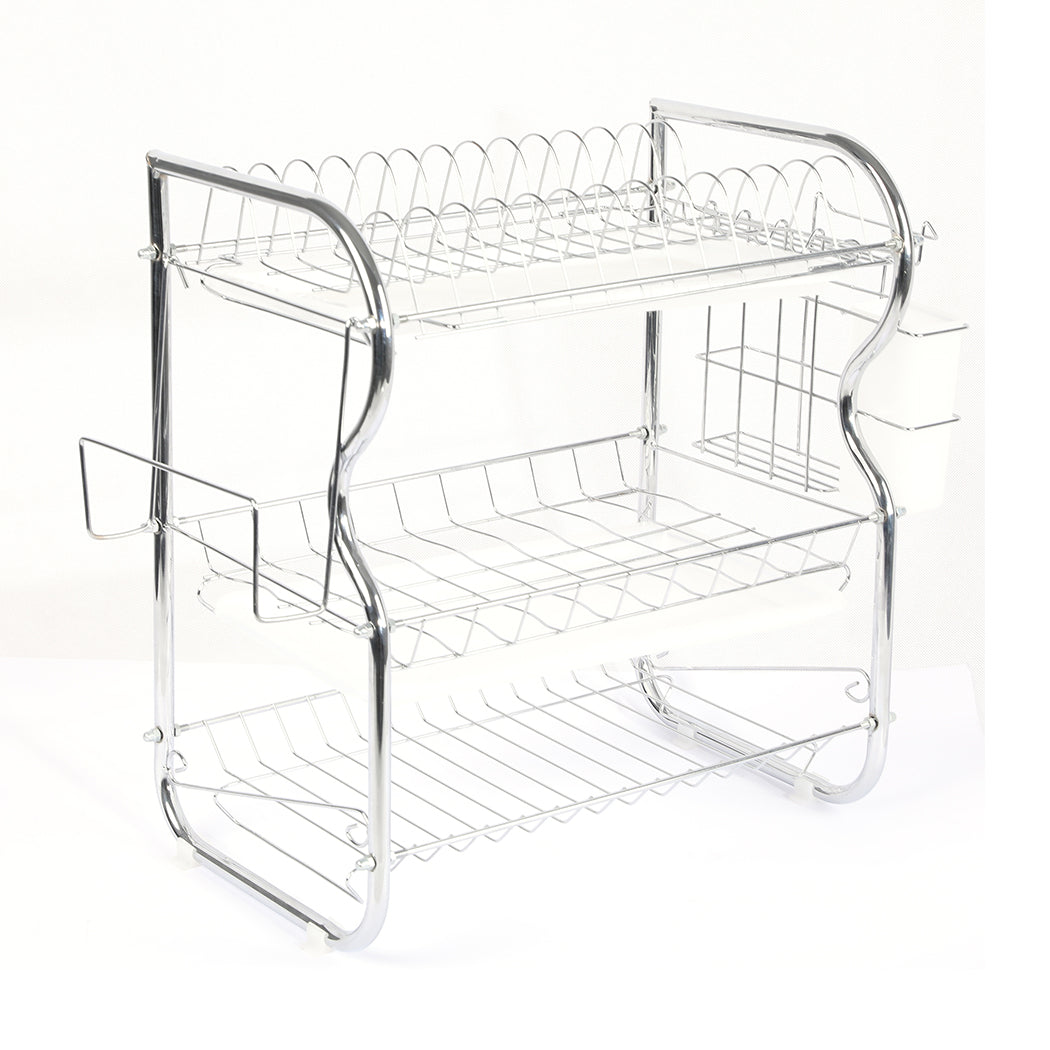 3 Tier Stainless Steel Dish Rack Drainer Tray Kitchen Storage Cup Cutlery Holder - image2