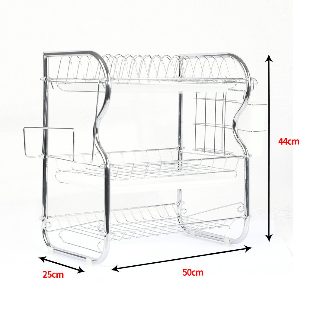 3 Tier Stainless Steel Dish Rack Drainer Tray Kitchen Storage Cup Cutlery Holder - image3