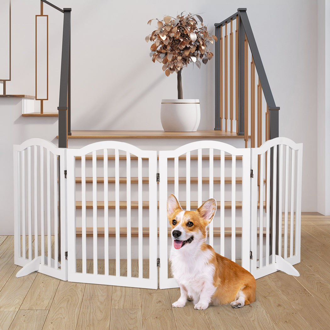 PaWz Wooden Pet Gate Dog Fence Safety Stair Barrier Security Door 4 Panels White - image7