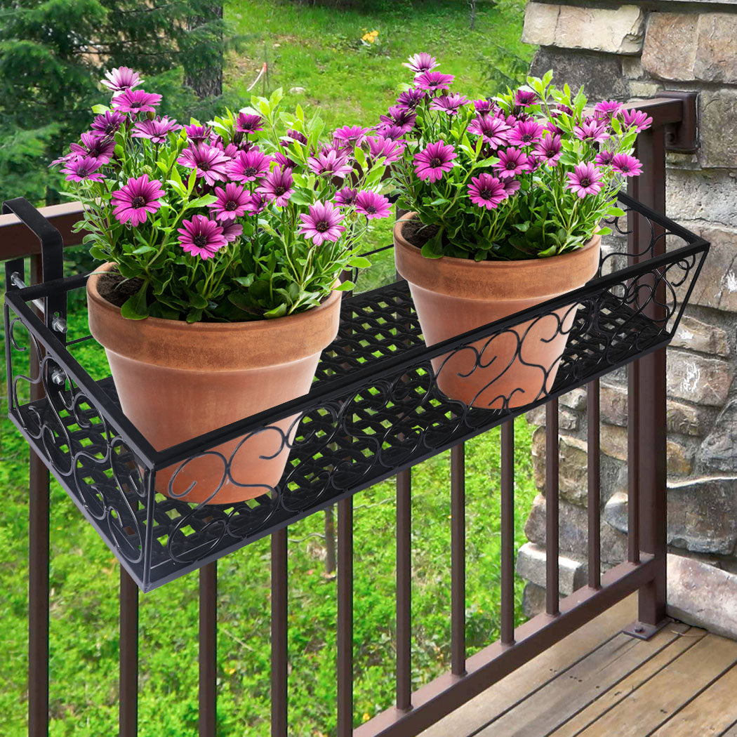 Plant Holder Plant Stand Hanging Flower Pot Basket Garden Wall Rack Shelf Rectangle Black - image7