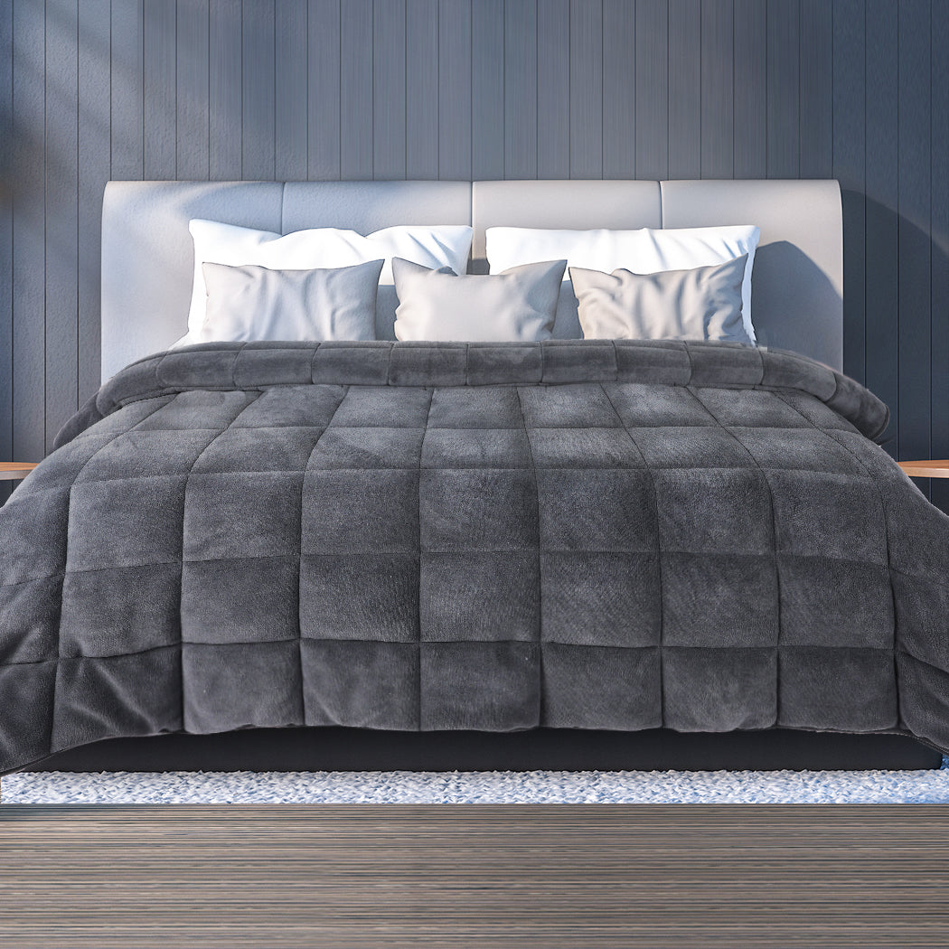 DreamZ Quilt Doona Comforter Blanket Velvet Winter Warm Super King Bedding Grey - image7