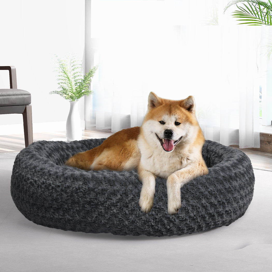 Calming Dog Bed Warm Soft Plush Pet Cat Cave Washable Portable Dark Grey XL - image14