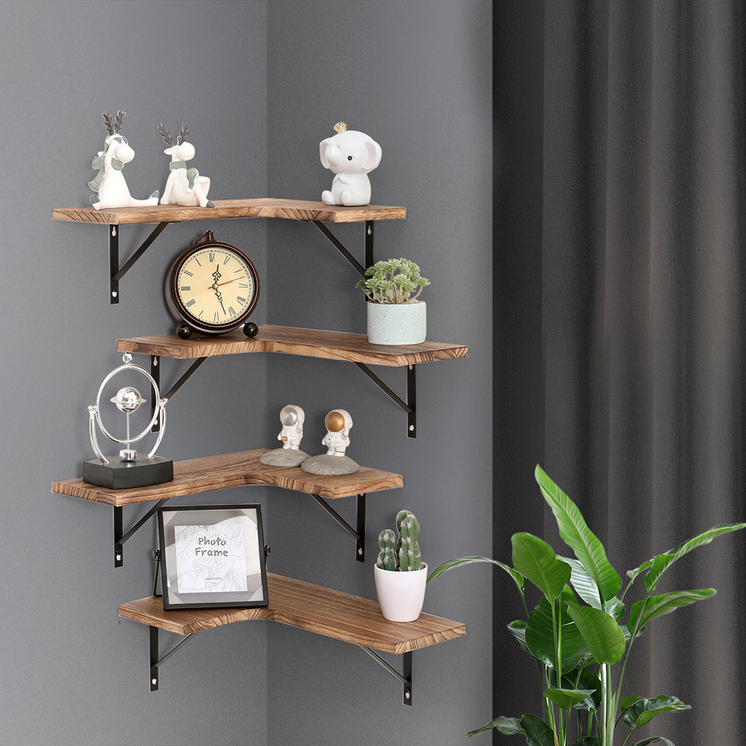 Levede 4 Pcs Floating Shelves Corner Shelf Wall Mounted Storage Wooden Display - image14