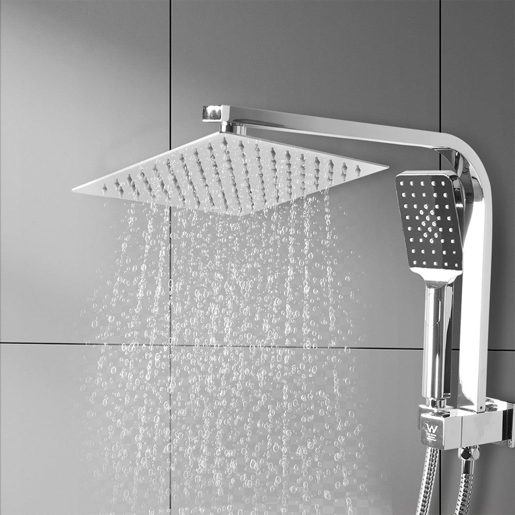 Rain Shower Head Set Silver Square Brass Taps Mixer Handheld High Pressure - image7