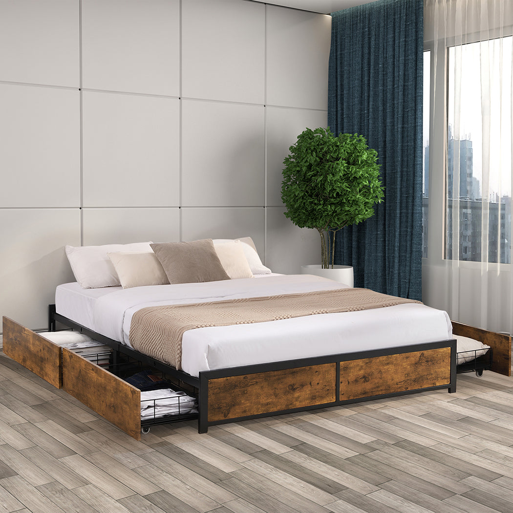 Levede Metal Bed Frame Mattress Base Platform Wooden 4 Drawers Queen - image8