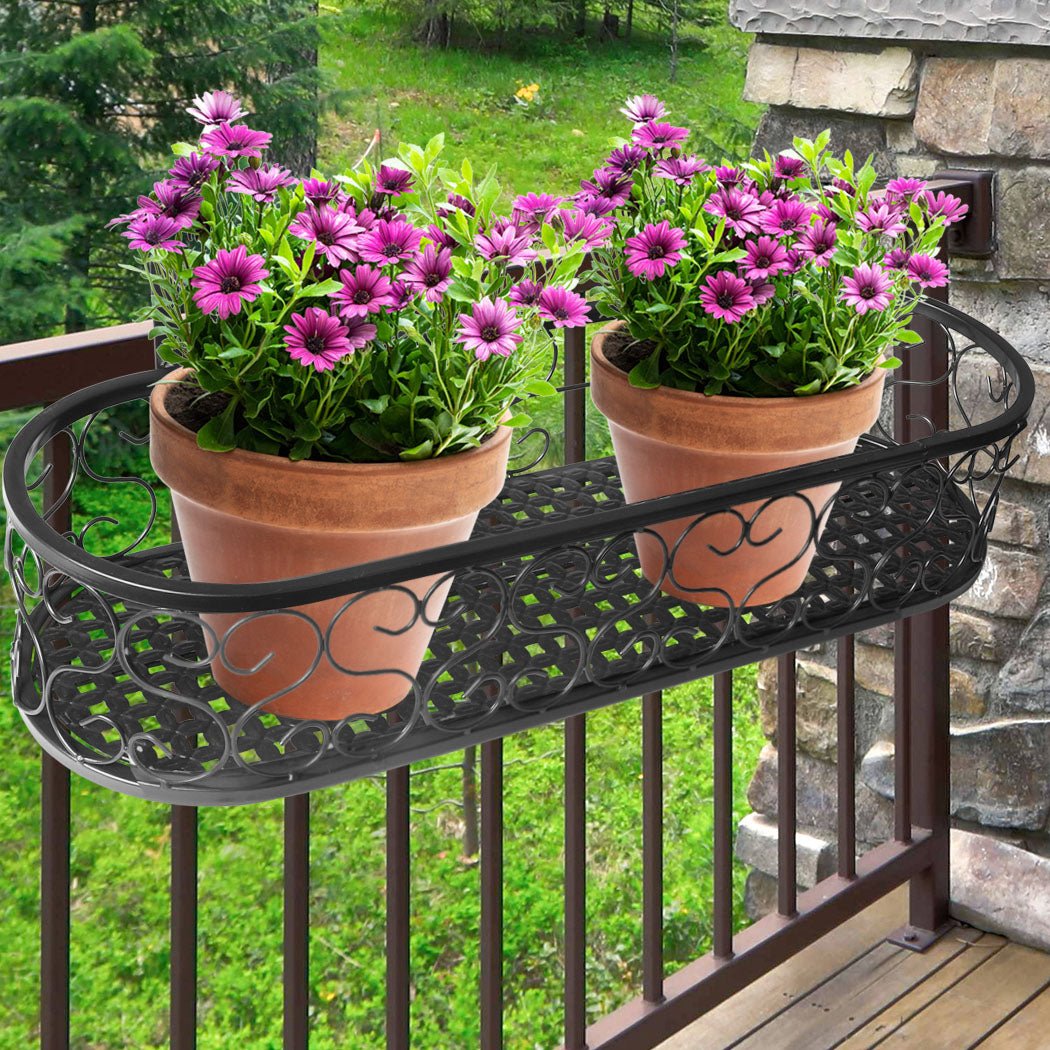 Plant Holder Plant Stand Hanging Flower Pot Basket Garden Wall Rack Shelf Oval Black - image7