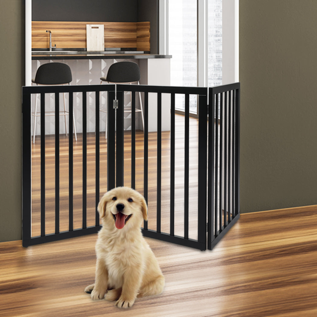 PaWz 3 Panels Wooden Pet Gate Dog Fence Safety Stair Barrier Security Door Black - image7
