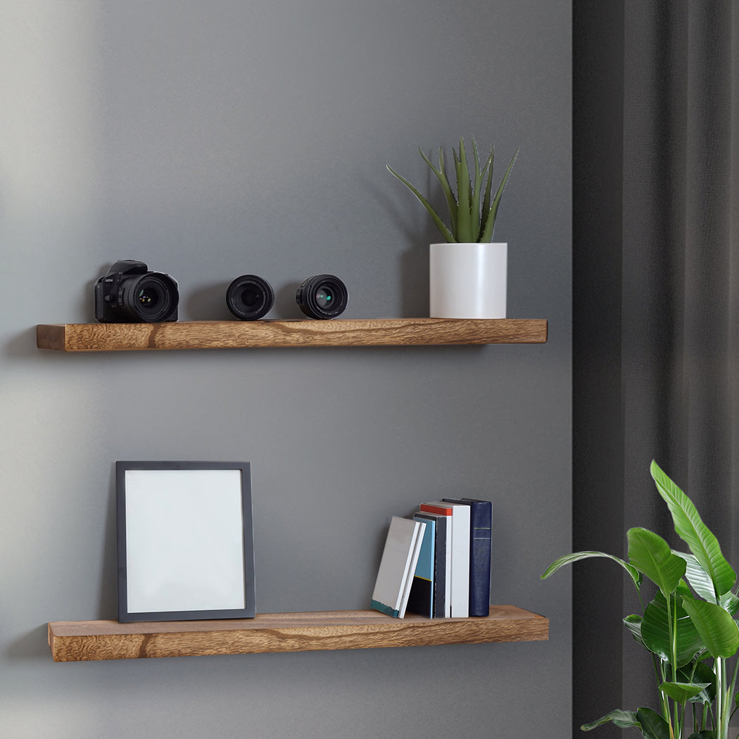 Levede 2 Pcs Floating Shelves Wall Mounted Storage Solid Wood Display Shelf - image14