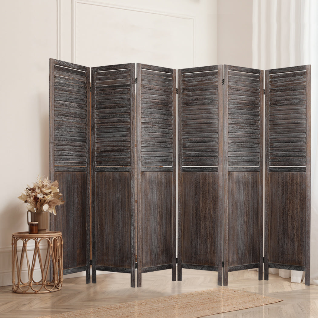 6 Panel Room Divider Folding Screen Privacy Dividers Stand Wood Brown - image7