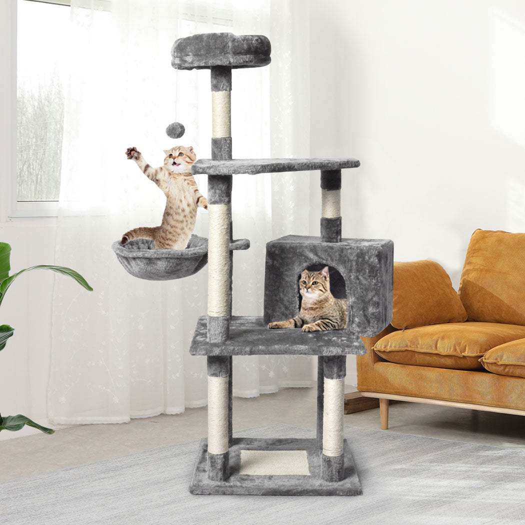 PaWz Cat Tree Toy Scratching Post Scratcher Tower Condo Wooden House Grey 130cm - image7