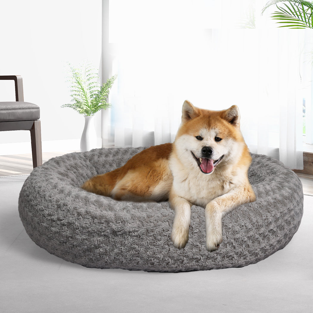 Calming Dog Bed Warm Soft Plush Sofa Pet Cat Cave Washable Portable Grey XL - image14