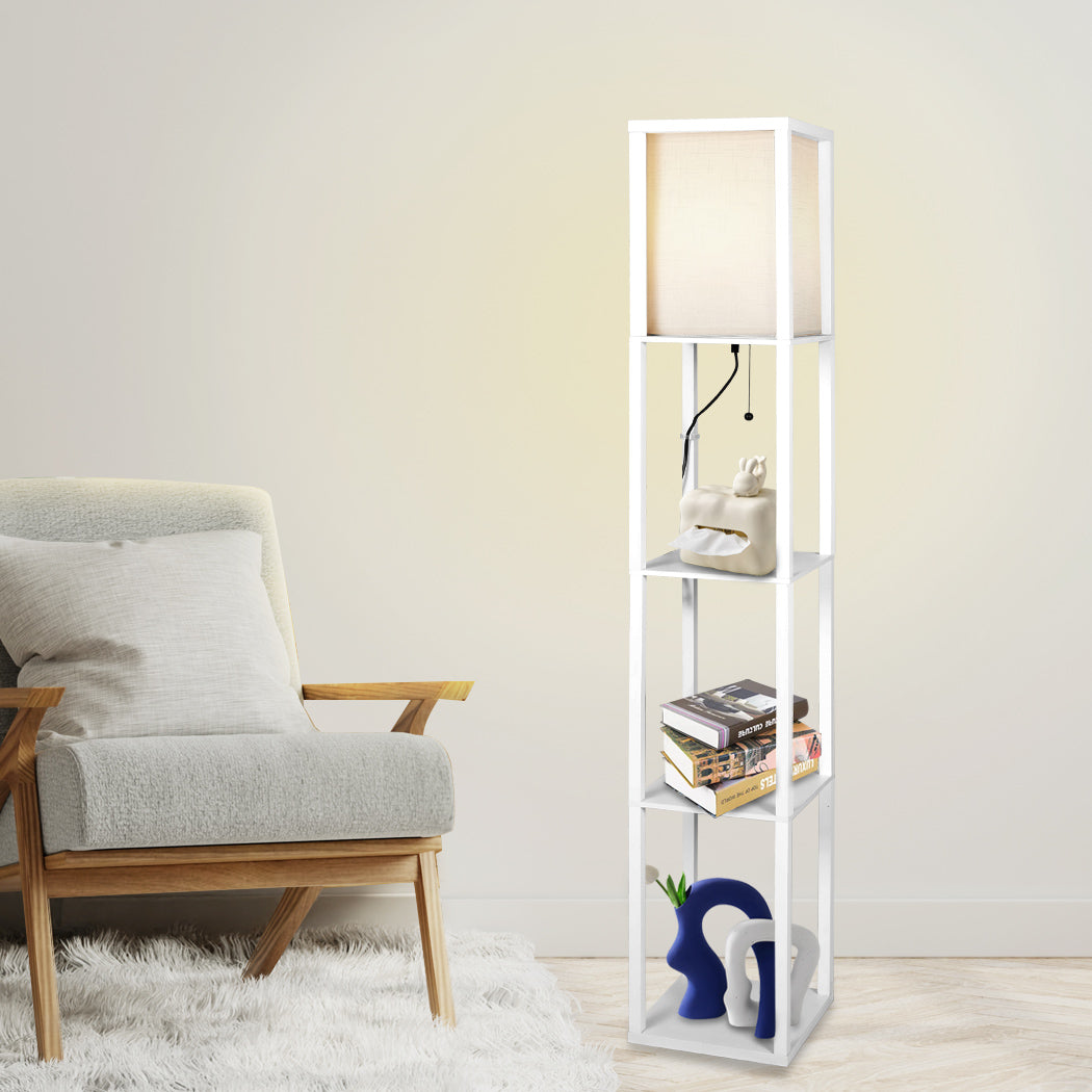 EMITTO Floor Lamp Storage Shelf LED Wood Standing Reading Corner Light White - image8