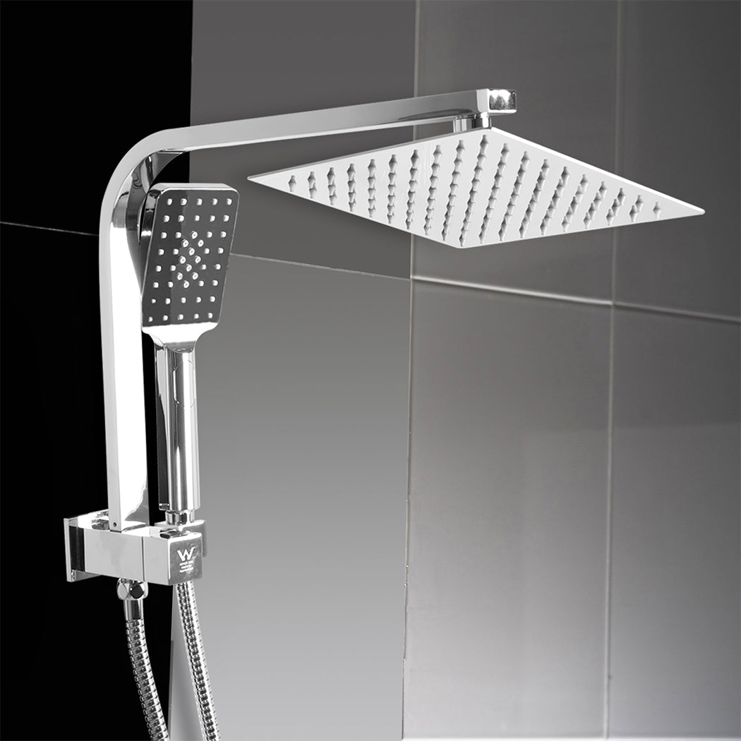 Rain Shower Head Set Silver Square Brass Taps Mixer Handheld High Pressure - image8