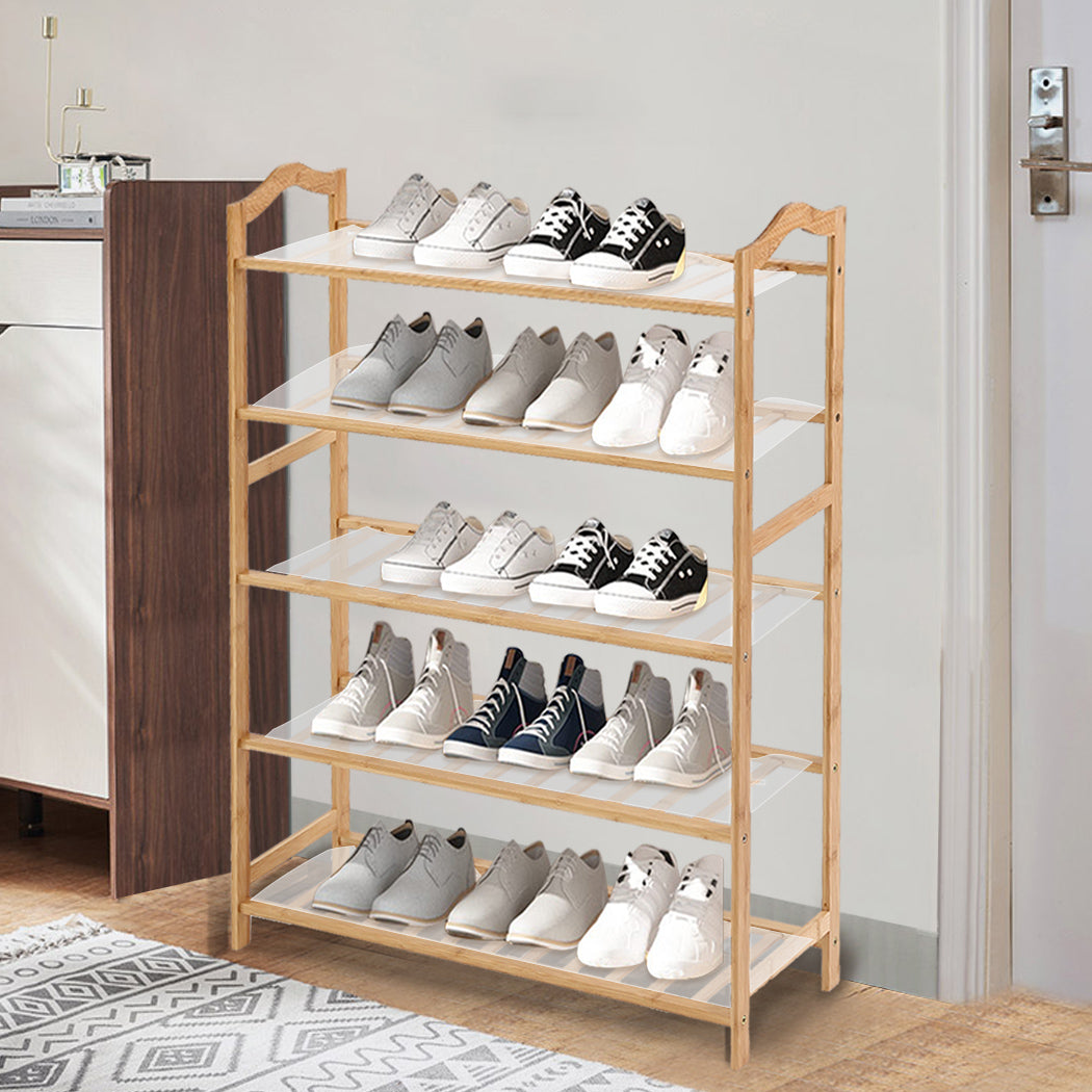 Levede Bamboo Shoe Rack Storage Wooden Organizer Shelf Stand 5 Tiers Layers 70cm - image7