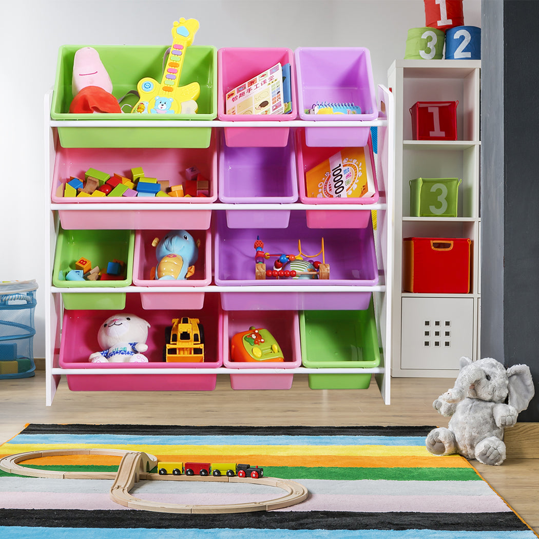 12Bins Kids Toy Box Bookshelf Organiser Display Shelf Storage Rack Drawer - image7