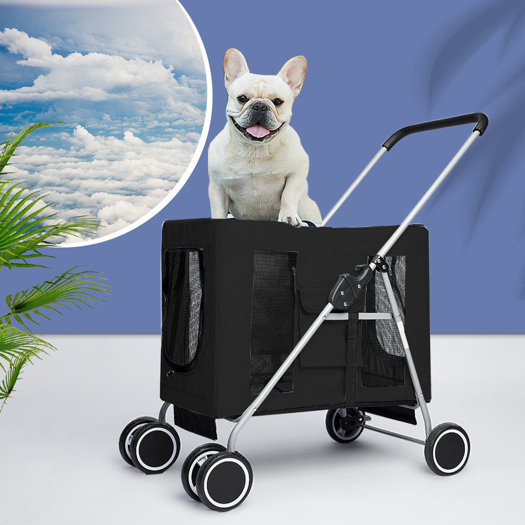 Pet Stroller Dog Cat Puppy Pram Travel Carrier 4 Wheels Pushchair Foldable Black - image7