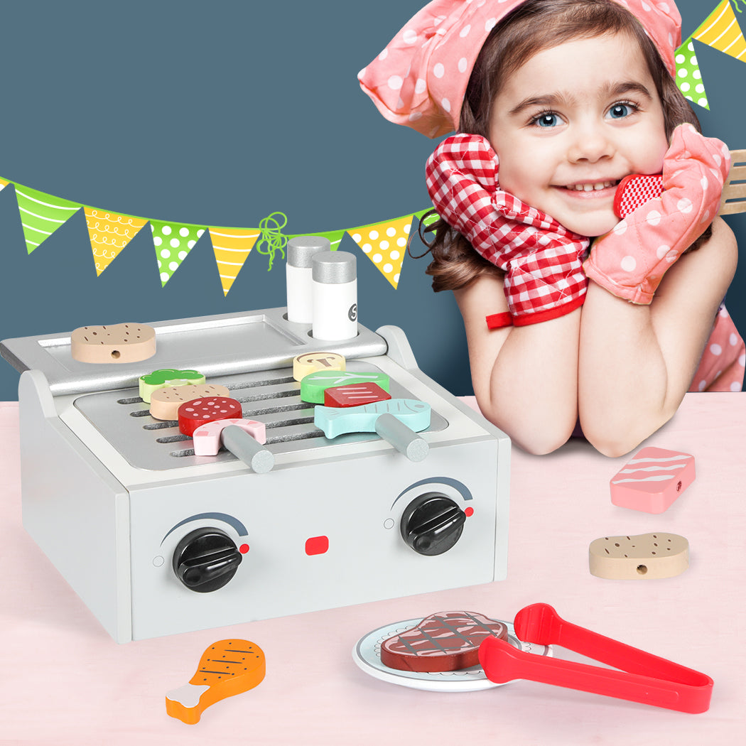 Kids Kitchen Play Set Wooden Toys Children Cooking BBQ Role Food Home Cookware - image8