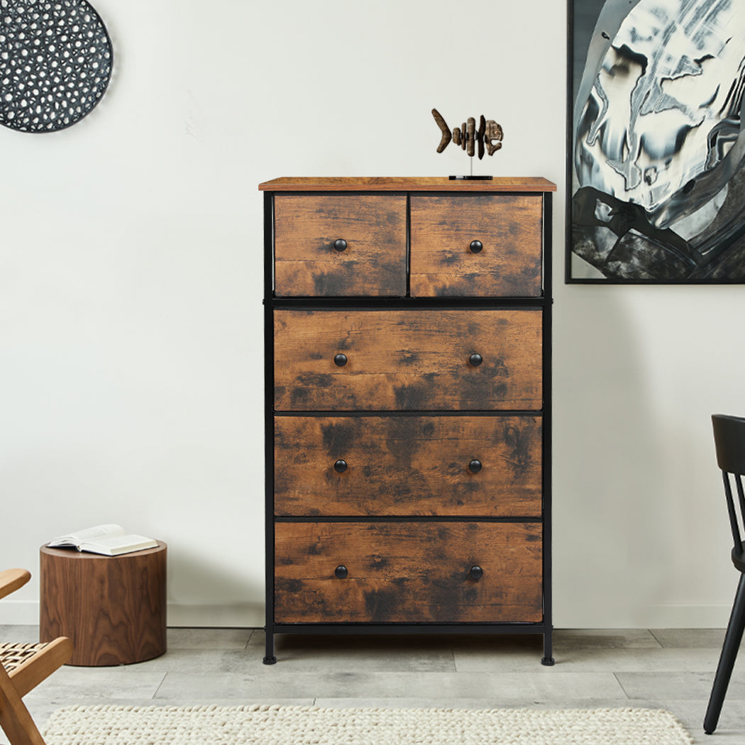 Levede Storage Cabinet Tower Chest of Drawers Dresser Tallboy Drawer Retro Brown - image7