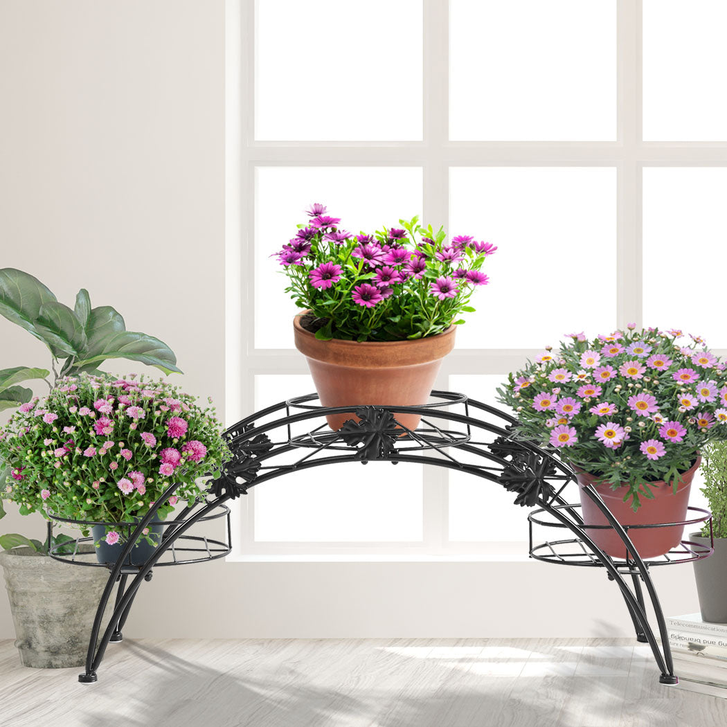 2X Plant Stand Outdoor Indoor Metal Black Flower Pot Shelf Garden Corner Shelves - image1