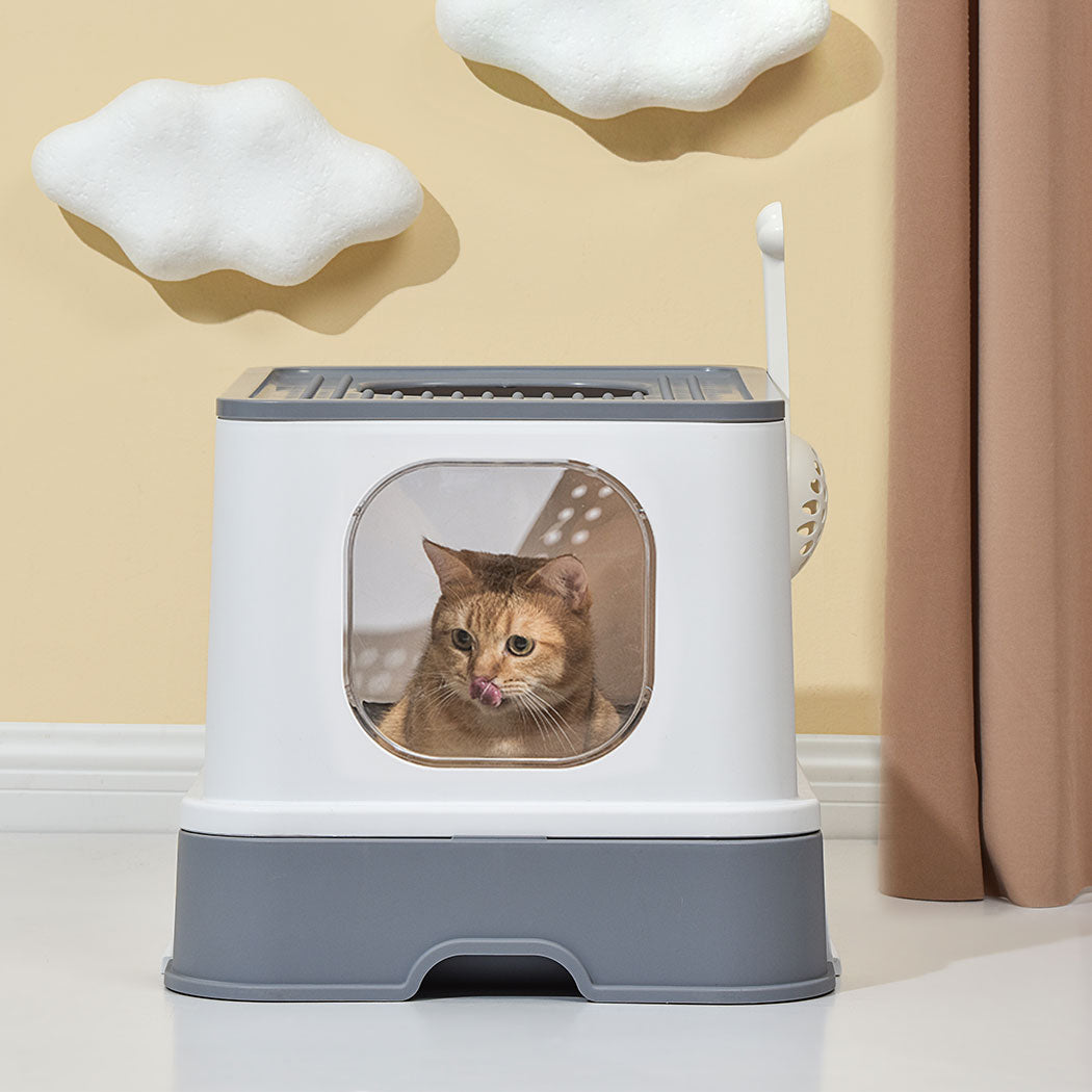 Cat Litter Box Fully Enclosed Kitty Toilet Trapping Sifting Odor Control Basin - image7