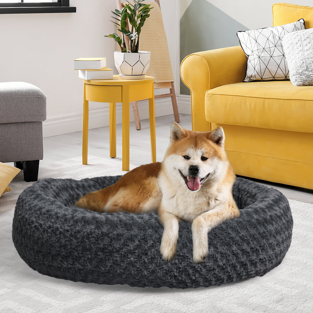 Calming Dog Bed Warm Soft Plush Pet Cat Cave Washable Portable Dark Grey XL - image16