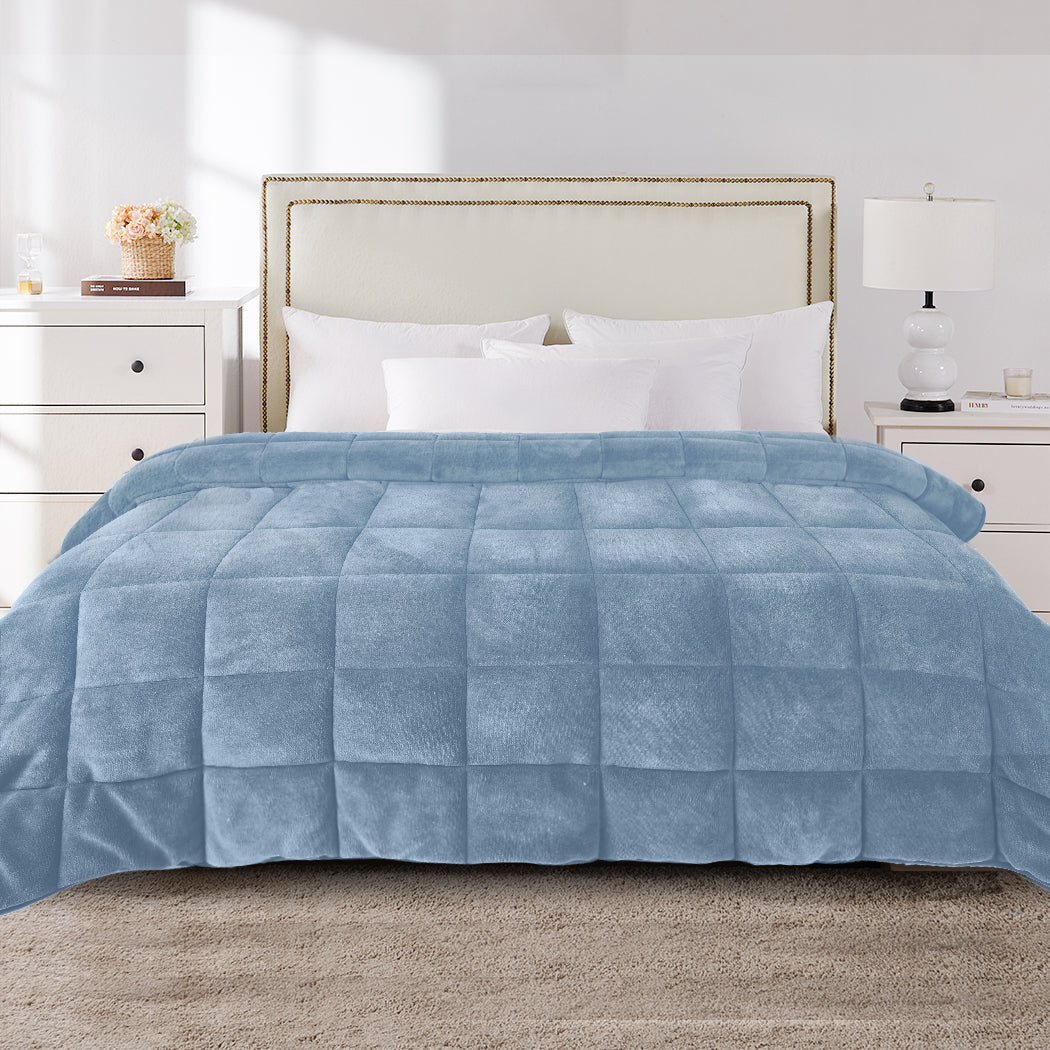 DreamZ Quilt Doona Comforter Blanket Velvet Winter Warm King Bedding Blue 500GSM - image8