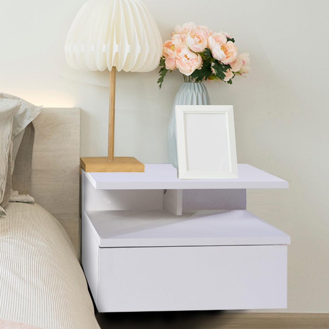 Bedside Tables LED Wall Mounted Cabinet Side Table Floating Nightstand X2 - image7