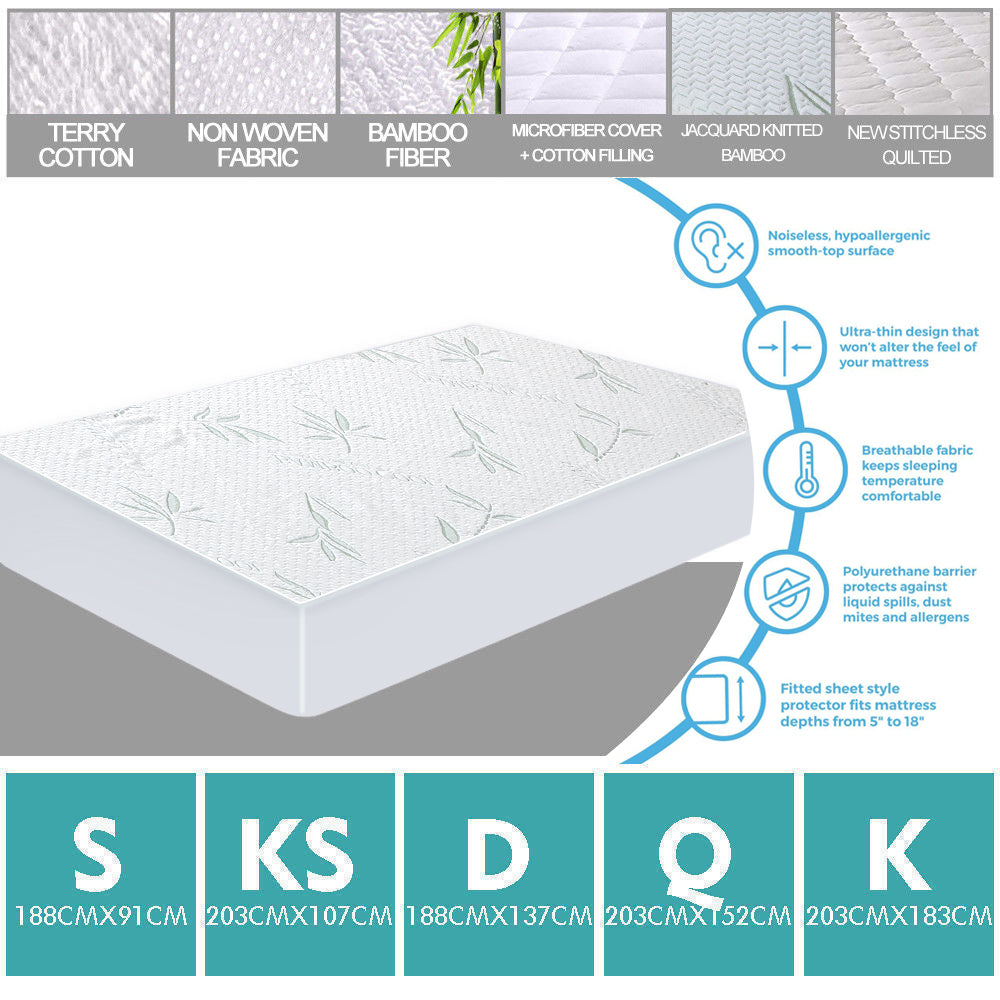 Fitted Waterproof Bed Mattress Protectors Covers King Single - image4