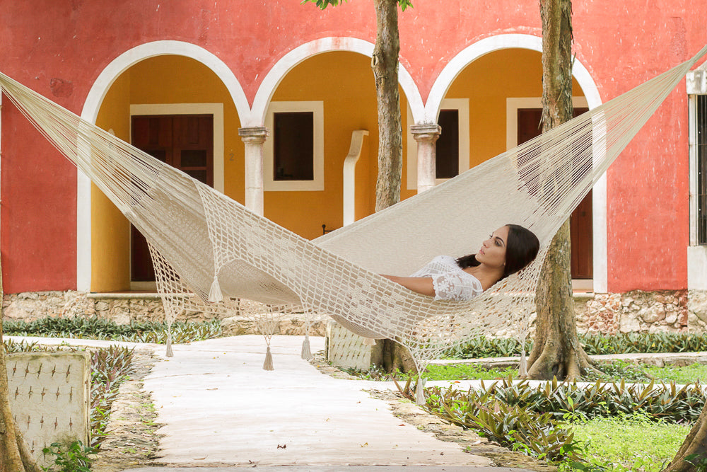 Deluxe Outdoor Cotton Mexican Hammock  in Cream Colour Queen Size - image10