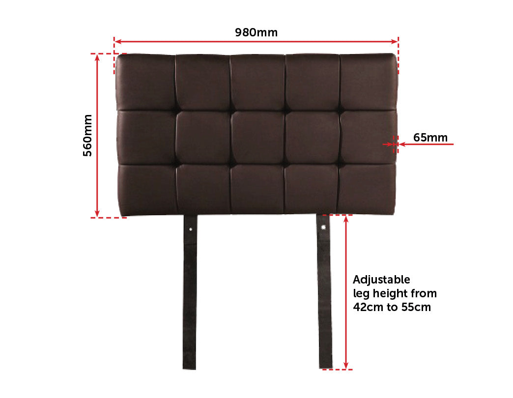 PU Leather Single Bed Deluxe Headboard Bedhead - Brown - image8