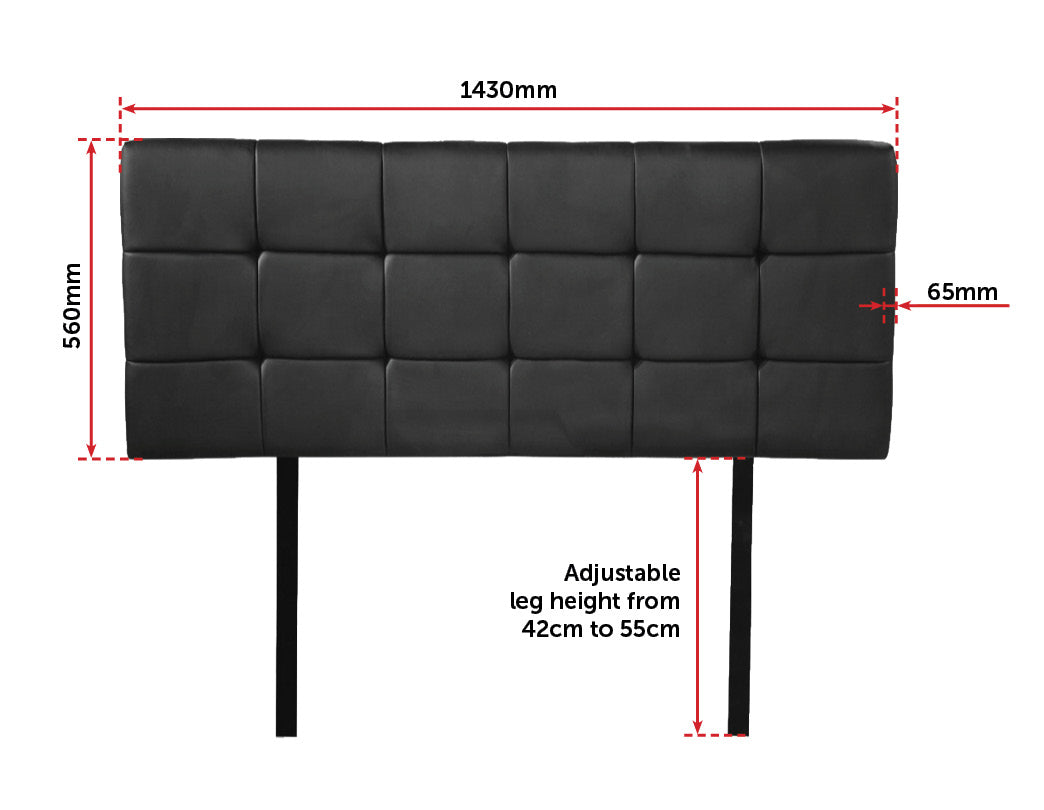 PU Leather Double Bed Deluxe Headboard Bedhead - Black - image3