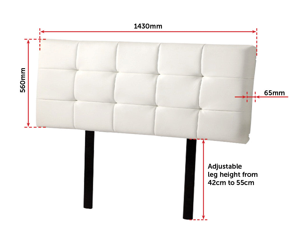 PU Leather Double Bed Deluxe Headboard Bedhead - White - image10