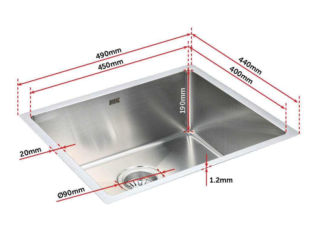 490x440mm Handmade Stainless Steel Undermount / Topmount Kitchen Laundry Sink with Waste - image8